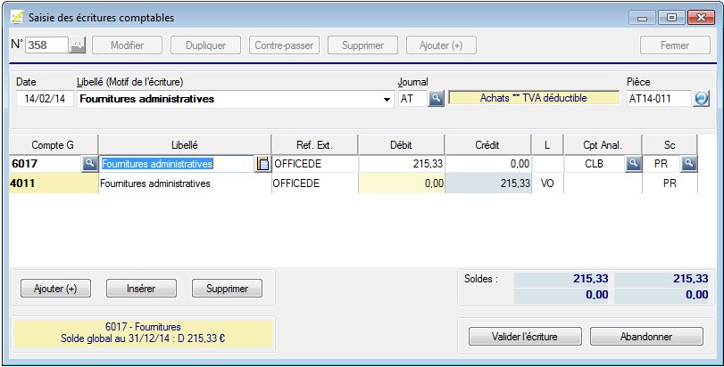 Saisie des écritures comptables